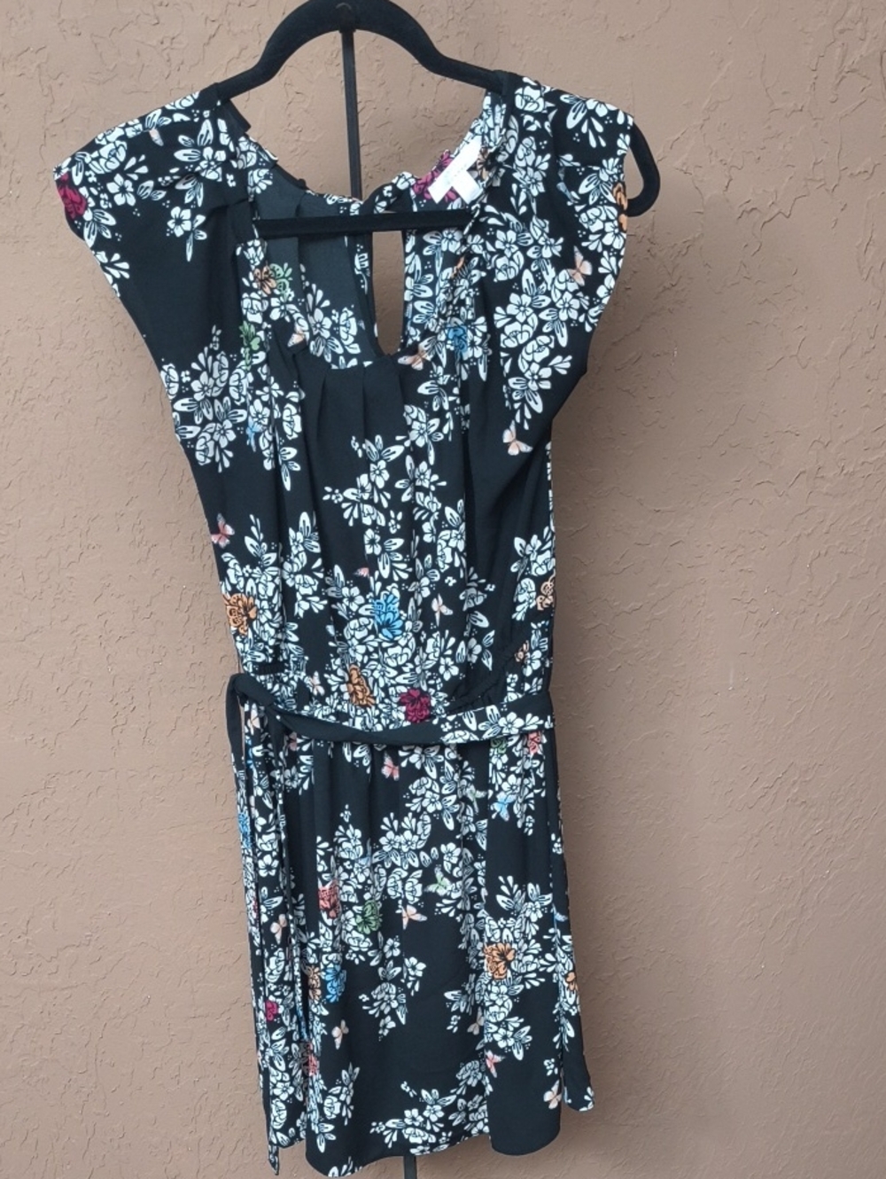 LC Lauren Conrad Women's Black Floral And Butterfly Tie-Waist Midi Dress Size M